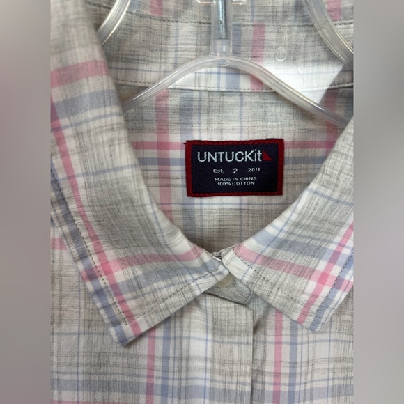 NEW UNTUCKit The Chasseles Plaid Button Up Long Sleeve Cotton Gray/Pink 2 0975 - Picture 4 of 8